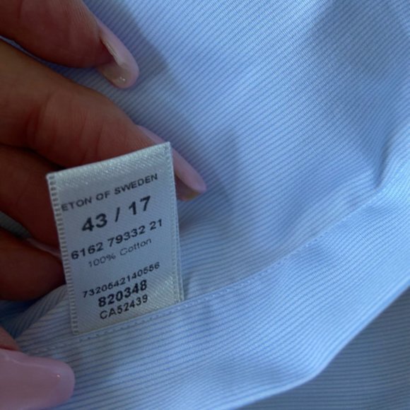 ETON Men's Dress Shirt in Fine Pinstripe Blue. Size 17/43 - Picture 7 of 16